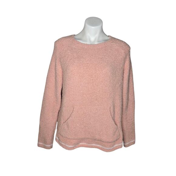 BAREFOOT DREAMS Crewneck Front Pocket Sherpa Sweater Light Pink Size Medium - Picture 1 of 15